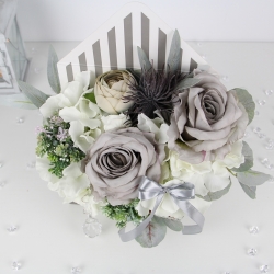 BUKIET w szarej KOPERCIE na prezent MIX kwiatów z diamencikami, BO-70